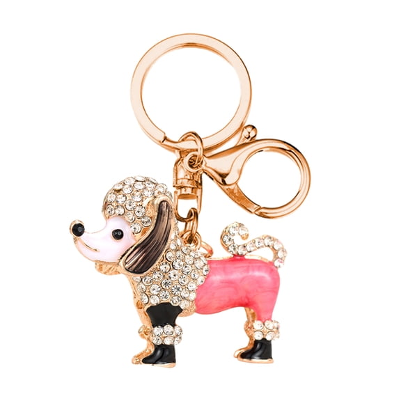mdesiwst Keychain Pendant 3D Cartoon Poodle Dog Design Sparkling Rhinestones Inlaid Key Chain with Lobster Clasp Key Ring Bags Accessories