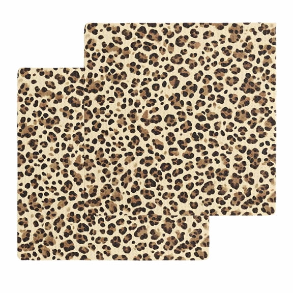 Leopard Kitchen Dish Towels for Drying Dishes Set of 2, Rustic Brown Animals Art Modern Waffle Weave Microfiber Hand Tea Bathroom Towels Quick Dry & Absorbent Towel 12x12