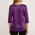 thumbnail image 3 of Hearthz Women's Silk Satin Blouse Dressy Casual V Neck Women's 3/4 Sleeve Tops Loose Basic Shirt Solid Holiday Party Outfits, 3 of 5