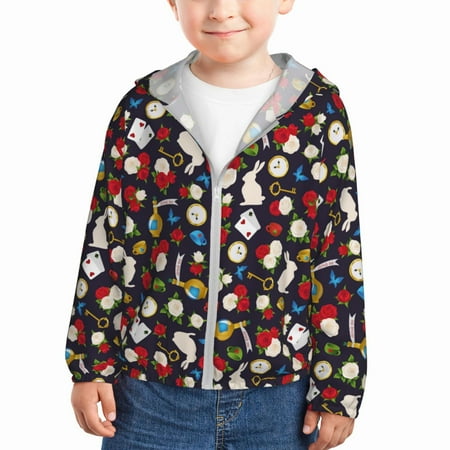 

Sun Hoodie for Kids Classic Rabbit Rose Long Sleeve Swim Fishing Shirts Sun Protection Zip Up Jacket Clothing Athletic Hoodie