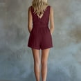 thumbnail image 5 of Cutuoiiu Womens Sleeveless Rompers Loose Fit Solid Color Deep V Neck Casual Jumpsuit Shorts Wrap Belted Waist Cotton Summer Daily Wear, 5 of 8