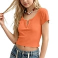 thumbnail image 2 of CQONEPT Teen Girls Cropped Tops Crewneck Short Sleeves Blouse Tops Shirt Summer Fashion Ribbed T Shirts Orange 9 Years, 2 of 7