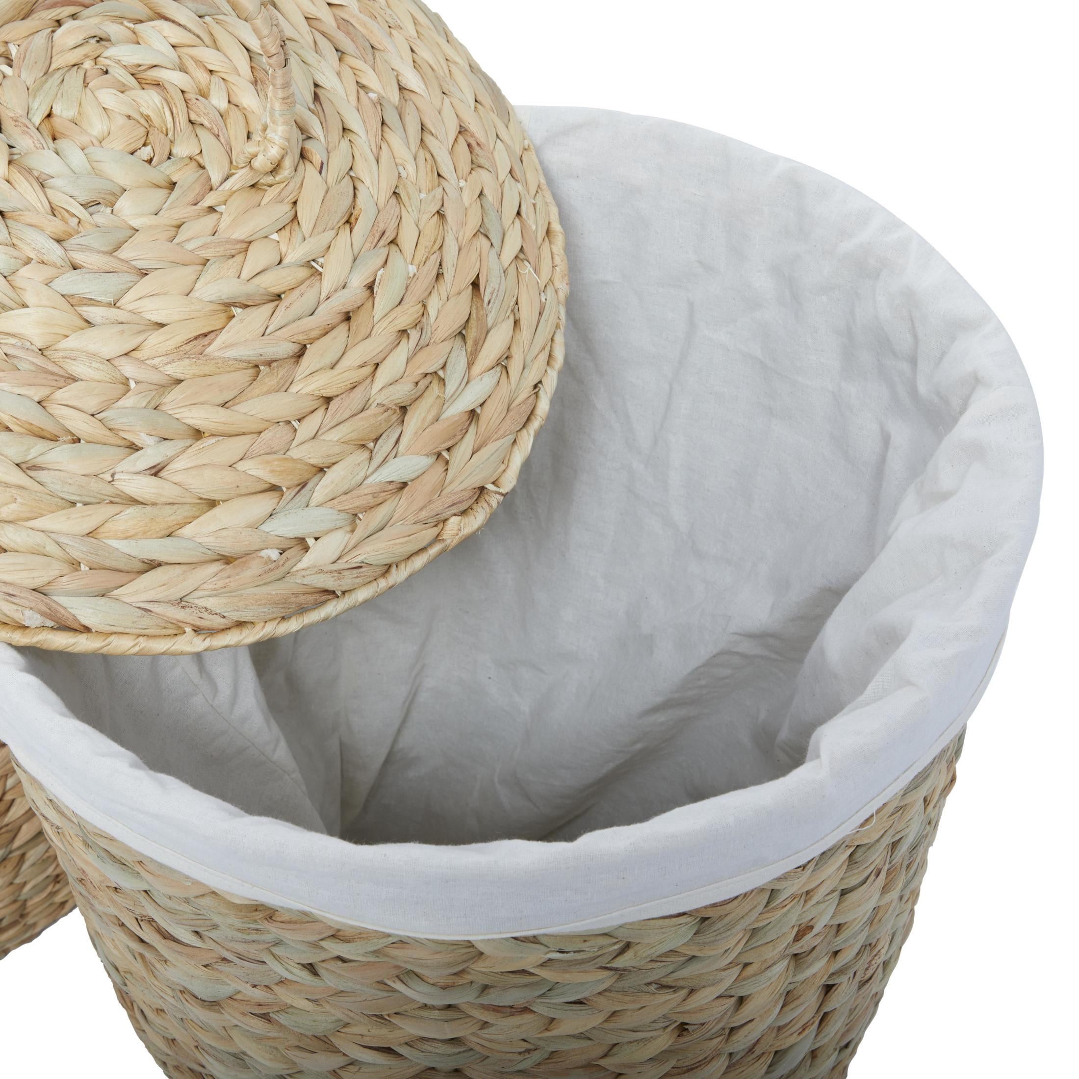 CosmoLiving by Cosmopolitan 23", 25"H Light Brown Seagrass Handmade Storage Basket with Liner and Matching Tops, 2-Pieces
