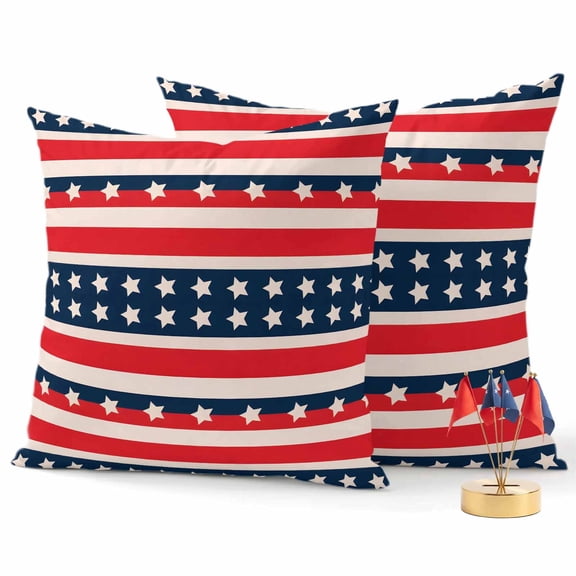 2 Pack Outdoor Waterproof Throw Pillows,Red Blue Star and Stripe Flag Decorative Square Pillow Case Patio Pillows for Chair Couch Sofa 16x16in