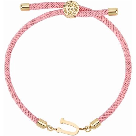 1set 1 Pcs 26 Letters Initial Charms Bracelet Stainless Steel Alphabet Chain Adjustable Nylon Cord Slider Bracelets for DIY Jewelry Making Women Personalized Gift Pink