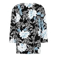 thumbnail image 3 of Camiseta casual de moda SCZ para mujer cuello en v manga de siete botones estampado floral azul cielo 3xl, 3 of 4
