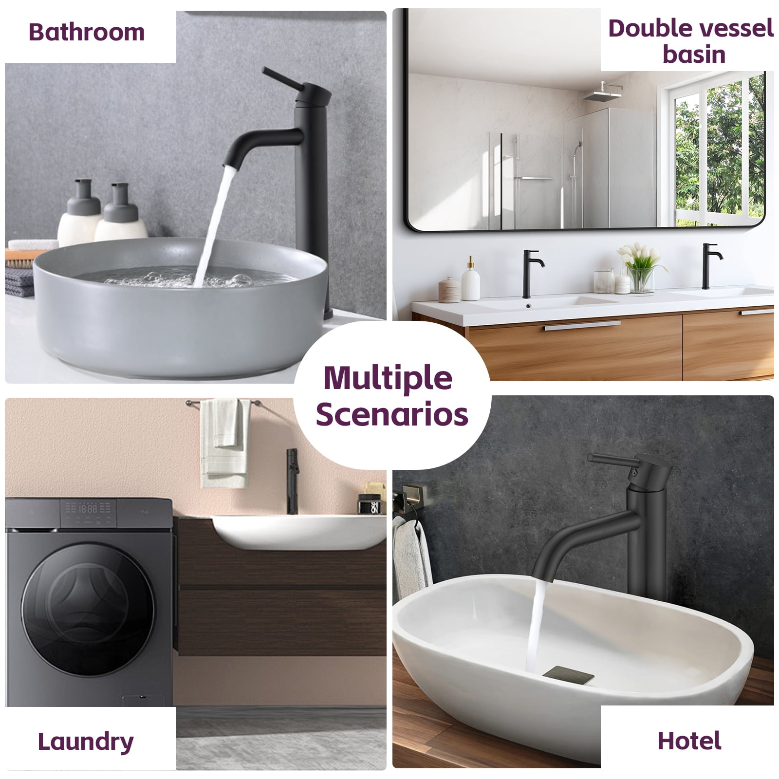 MAYEERTY Modern Single Handle One-Hole Tall Vessel Bathroom Sink Faucet, Stainless Steel, Matte Black
