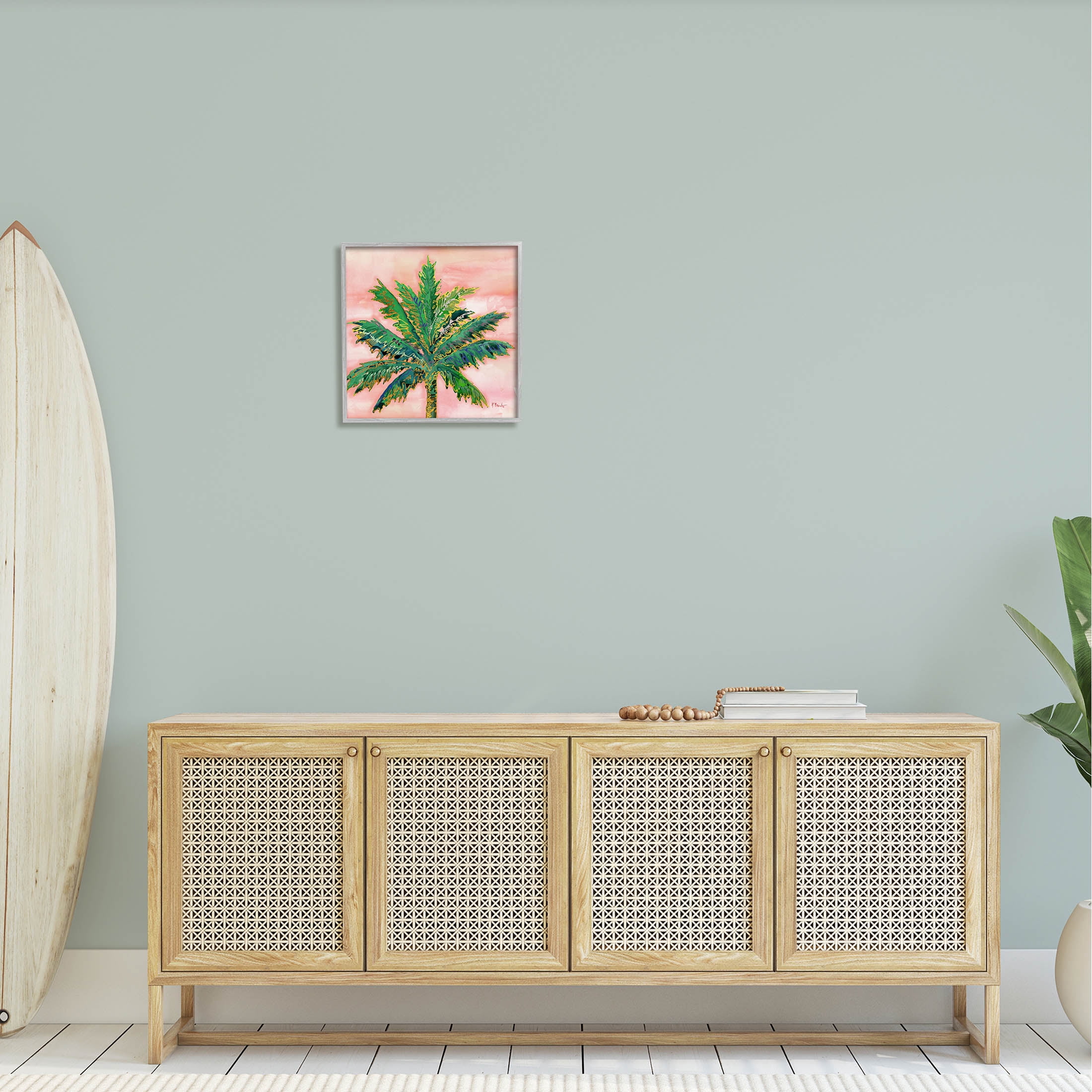 Modern Glam Outline Palm Tree Botanical & Floral Graphic Art Gray Framed Art Print Wall Art