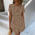 thumbnail image 4 of Wycnly Summer Dresses for Women Vintage Tie Waist Wrap Hem Short Sun Dresses Short Sleeve Crewneck Leopard Print Mini 2025 Casual Dress Khaki xs Under $5, 4 of 7