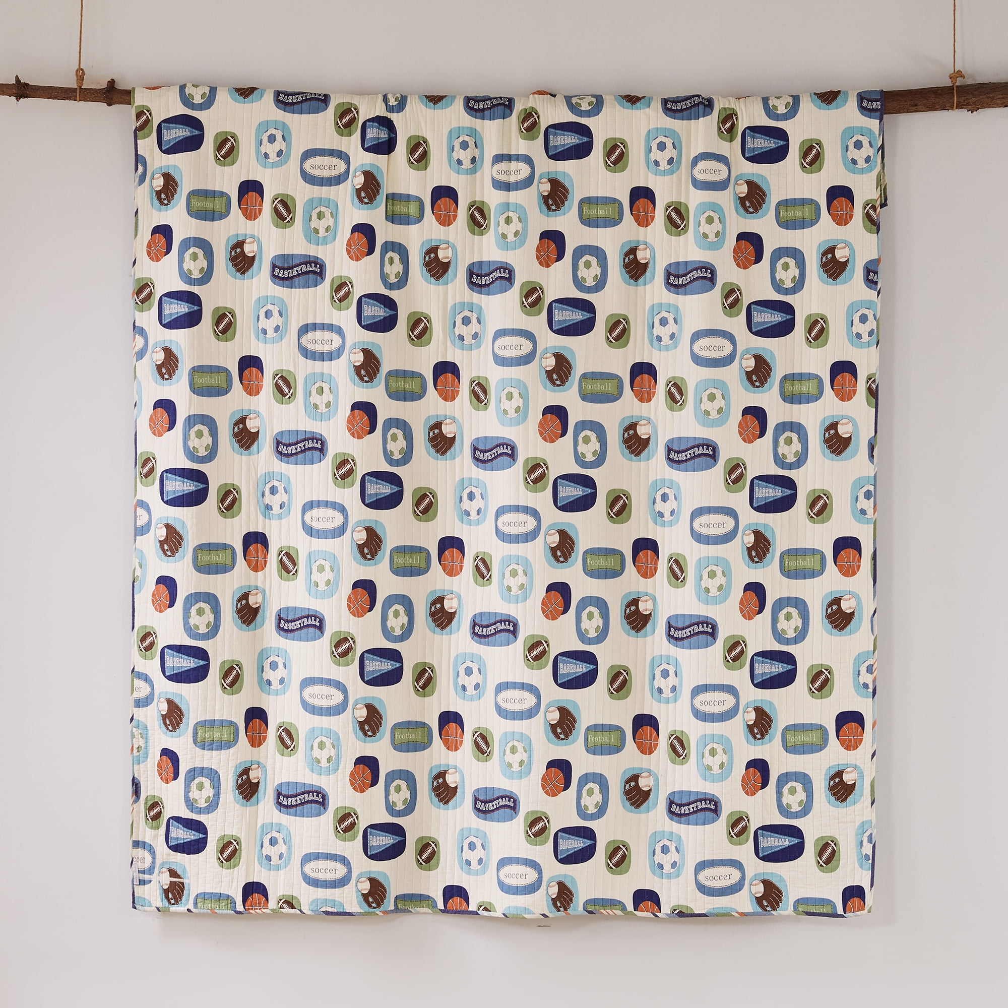 Levtex Home - MVP Quilt Set - Full/Queen Quilt and Two Standard Shams - Striped - Blue, Green, White and Orange - Quilt (86x86in.) and Shams (20x26in.) - Reversible - Cotton