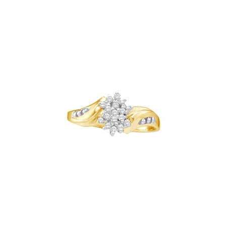 Yellow Topaz Birthstone - 10kt Yellow Gold Womens Round Diamond Cluster Ring 1/8 Cttw