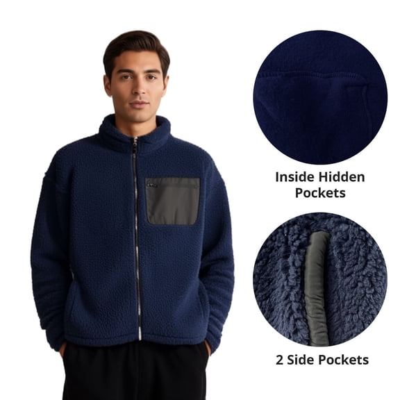 Mountain Ridge Men's Navy Sweater Teddy Woodland Jacket (S02)