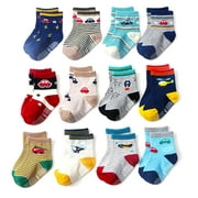 Toddler Socks 12 Pack Baby Non Slip Skid Ankle Cotton Crew Socks With Grips
