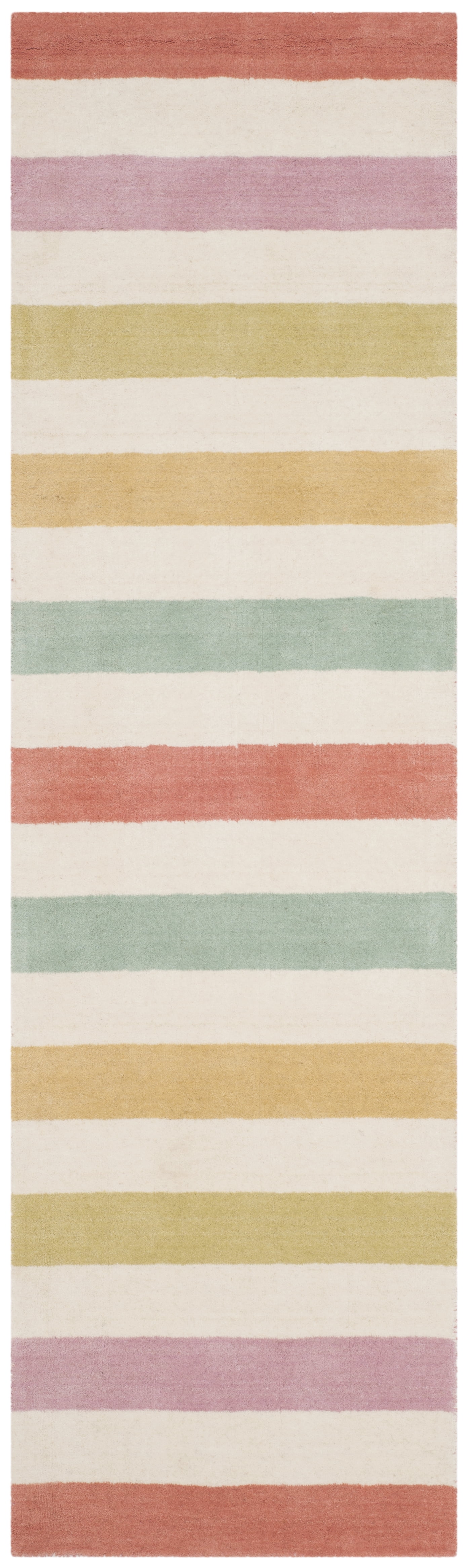 SAFAVIEH Martha Stewart Circus Stripe Wool Runner Rug, Peony, 2'3" x 8'