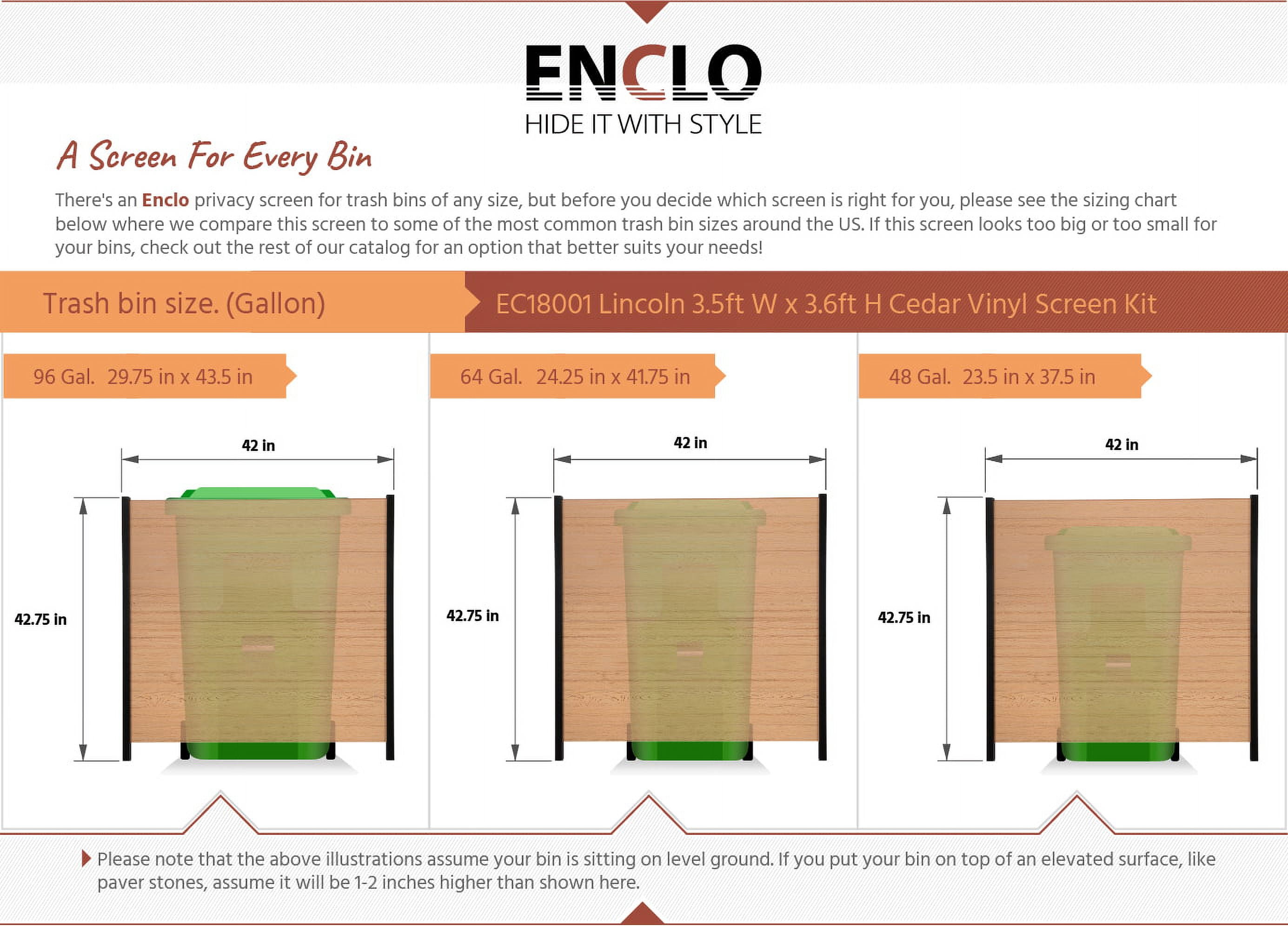Enclo Lincoln Cedar Color Outdoor No Dig WoodTek Vinyl Privacy Screen Enclosure for Garbage Bins and Air Conditioners (42in x 42in - 2 panels)