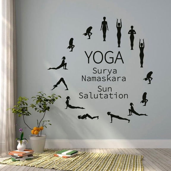 Yoga Surya Namaskara Sun Salutation Wall Stickers Vinyl Art Interior Home Decoration Yoga Studio Decals Removable Murals 57x57cm