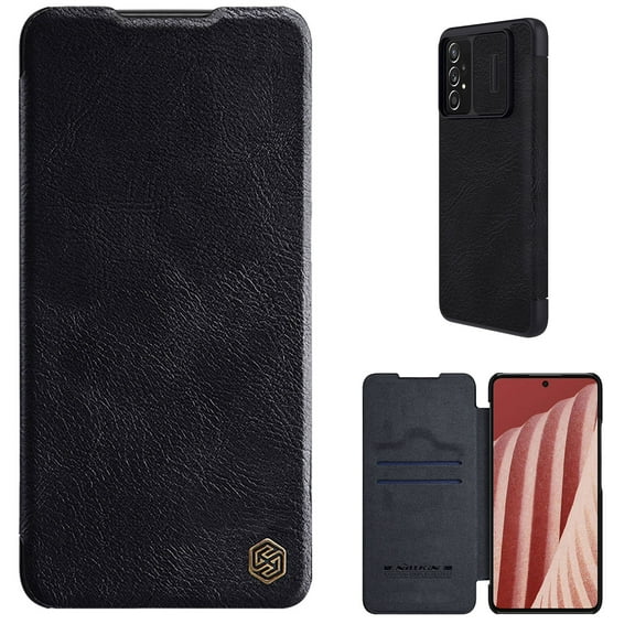 Allytech for Samsung Galaxy A73 5G Case with Slide Camera Cover and Card Holder, PU Leather Case with Flip Cover and Camera Protection, Durable Shockproof Cover for Galaxy A73 5G 6.7" 2022, Black