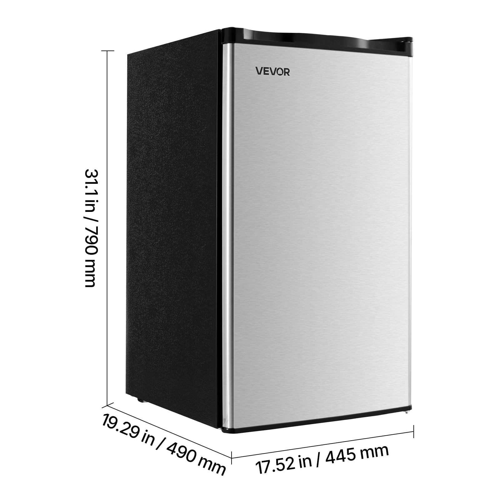 VEVOR Mini Fridge, 3.2 Cu.Ft, Single Door Compact Refrigerator, Adjustable Temperature,Glass Shelf, Energy Efficient Small Refrigerator,Reversible Door, Low Noise,for Bedroom Dorm Office,Stainless