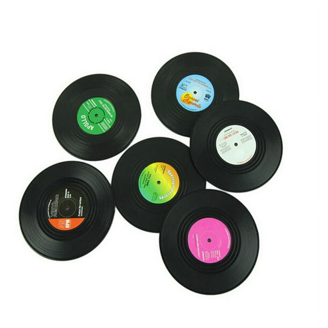 Posavasos para Discos de Vinilo, Juego de 6 Piezas, Diseño Retro de Discos de CD, Vinilo Antideslizante, para café, té, Cerveza, Vino, hogar y Bar (6 Piezas)