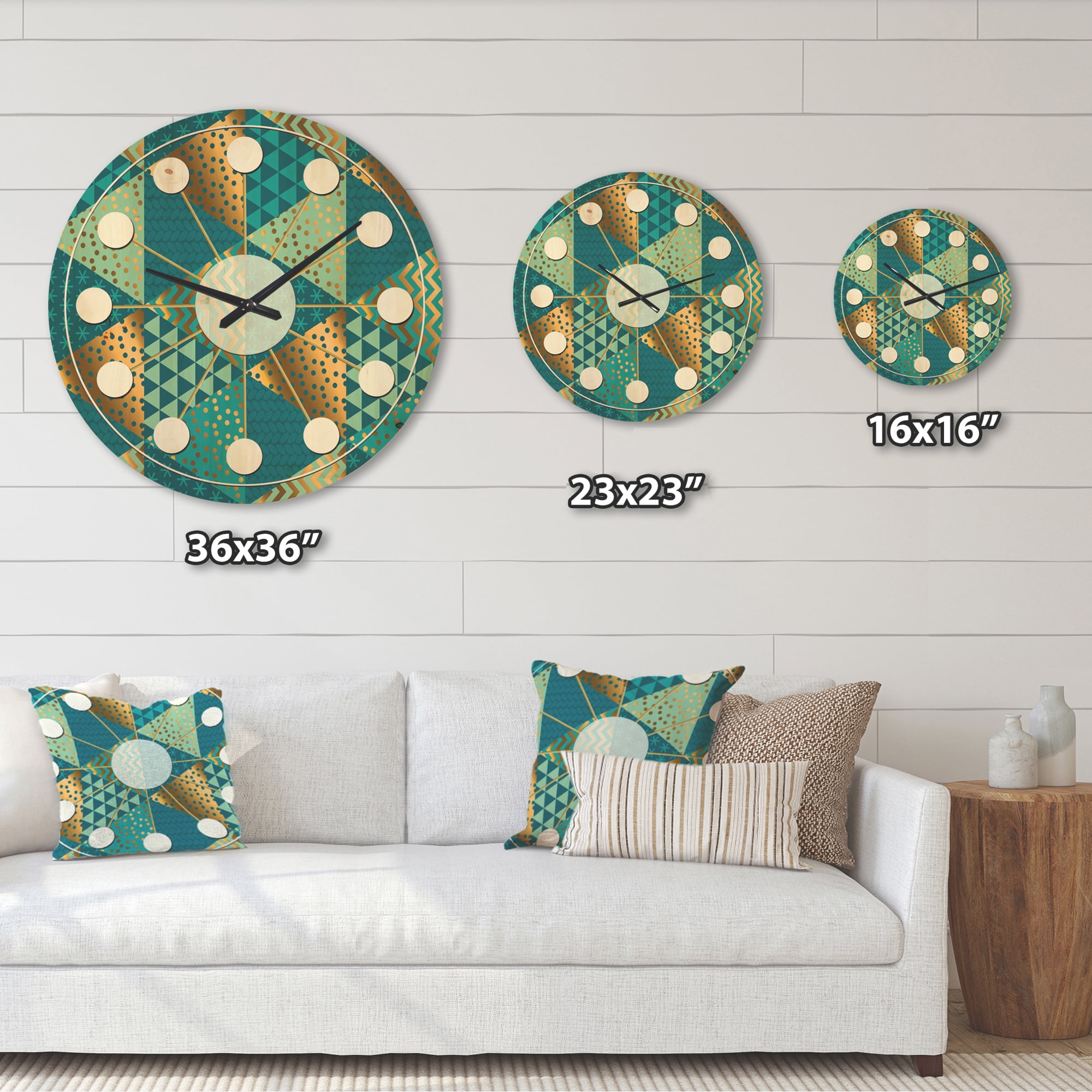Designart 'Blue and Gold Dynamics I' Mid-Century Modern Wood Wall Clock