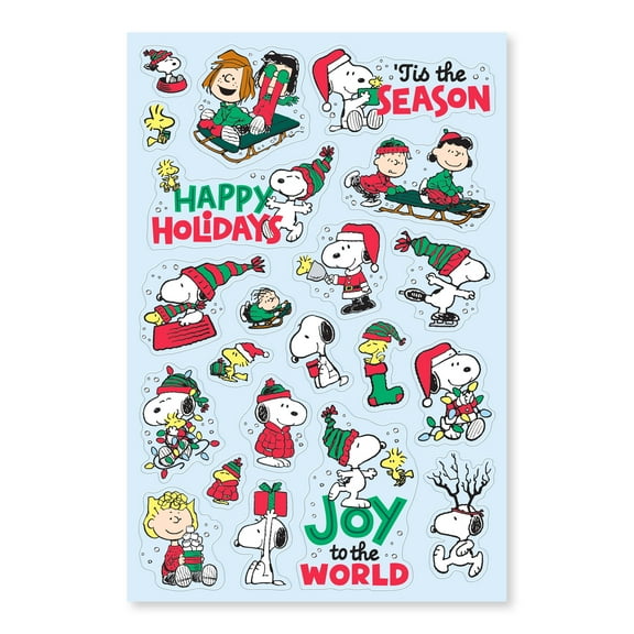 American Greetings Peanuts Friends Christmas Stickers, Snoopy, Woodstock, Charlie Brown, Lucy (2-Sheets, 42-Stickers)