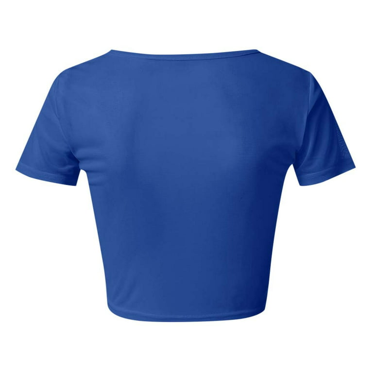 Gaiseeis Women's Sheer Mesh See-Through Short Sleeve Crop Tops Casual T  Shirt Blue S