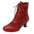 thumbnail image 2 of Mepaouo Women Vintage Victorian Lace up Boots Kitten Heel Walking Ankle Short Booties(Red,8), 2 of 6