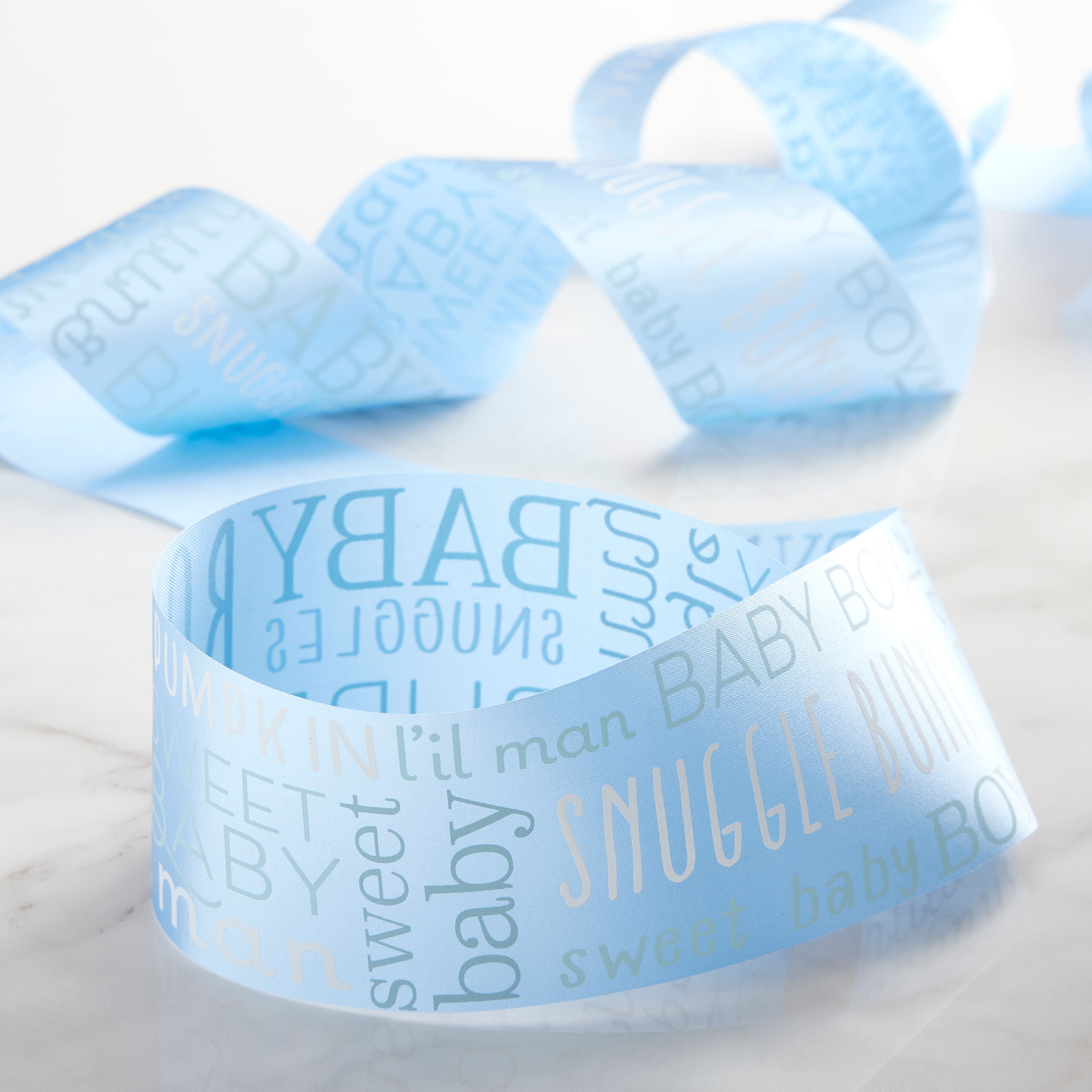 2.5" x 5yd. It's a Boy Satin Ribbon by Celebrate It – Blue - Non-Wired with Woven Selvedge - Polyester – Ideal for Baby Showers - Gift Wrapping & Decor - 12 Pack