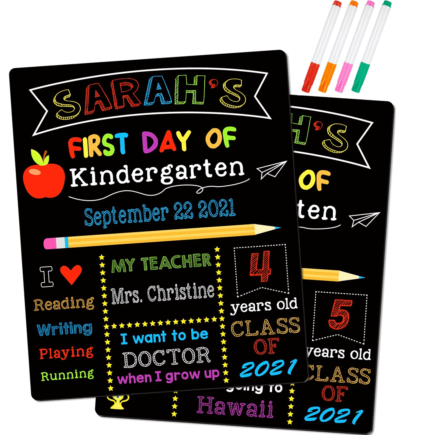 First & Last Day of School Chalkboard, 10 x 12 Inch Double Sided Back to School Supplies for Kids/Girls/Boys, Reusable Wooden 1st Day of Preschool/ Kindergarten Photo Props with 4 Erasable Marker