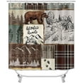 thumbnail image 3 of 4PCS/Set Black Rustic Deer Fabric Shower Curtain, Moose Elk Pine Tree Moon Farmhouse Country Rustic Panel Grey Wooden Board Bathroom Decor, Non-Slip Bathroom Mat Bath Rugs, Silhouette, 3 of 7