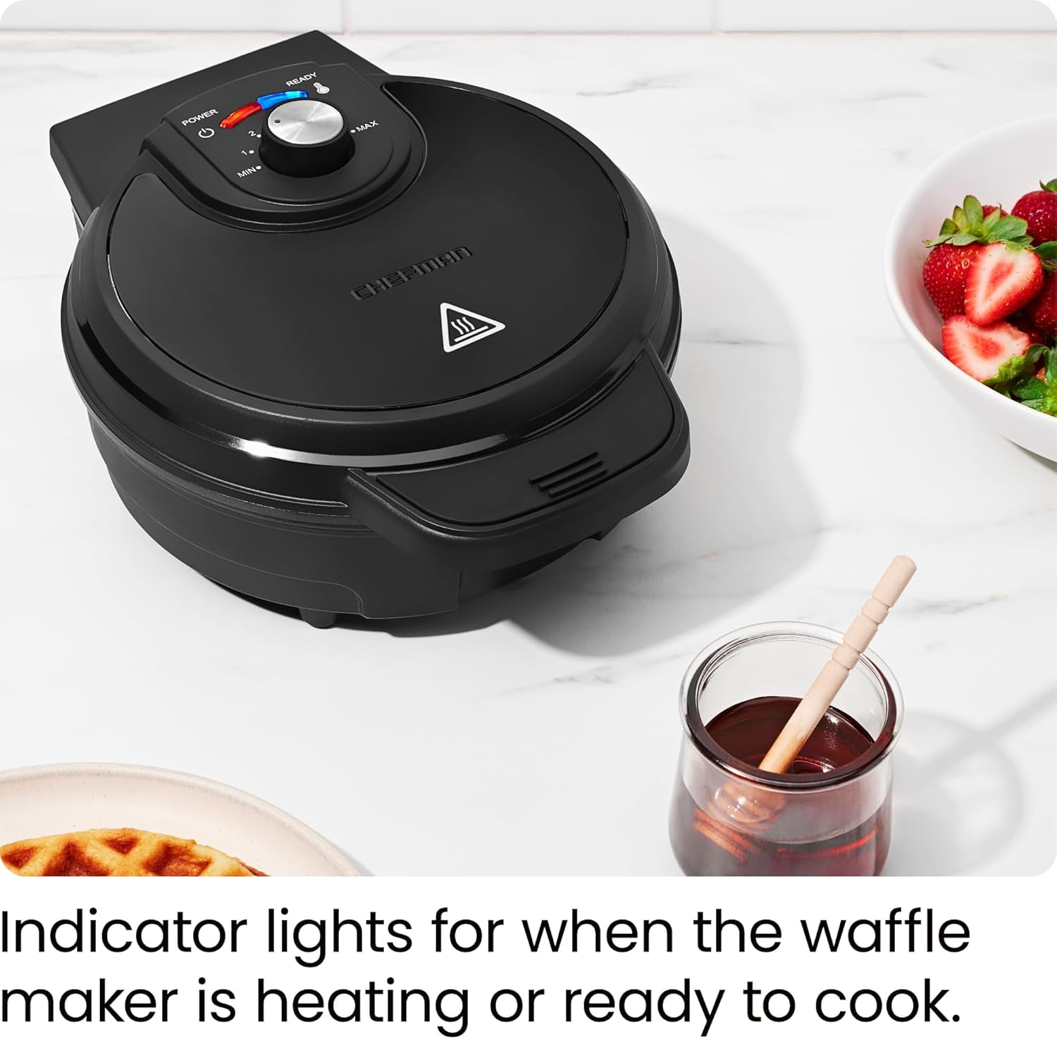 Chefman Anti-Overflow Belgian Waffle Maker, Shade Selector, Non-Stick, Black