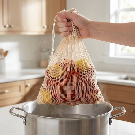 BESTYASH 4-Pack Double Drawstring Seafood Boil Bags in Beige, and Reusable for Restaurant and Home Use