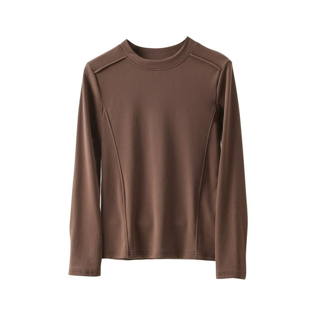 Ltctricy Hauts pour Femmes Grande Taille en Molleton Chaud à Manches Longues Col Rond T-Shirts Basiques Décontractés Blouses Couche de Base sous-Vêtements (Café, Très Grand)