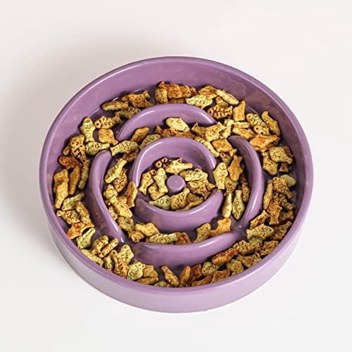 8.66 in Purple Ceramic Slow Feeder Dog Bowl for Medium and Large Breed,Fast Eater Dog Food Water Dish Heavy Wighted,Puppy Bowl for Fast Eaters,Puzzle Slow Eating Dish Modern Cute