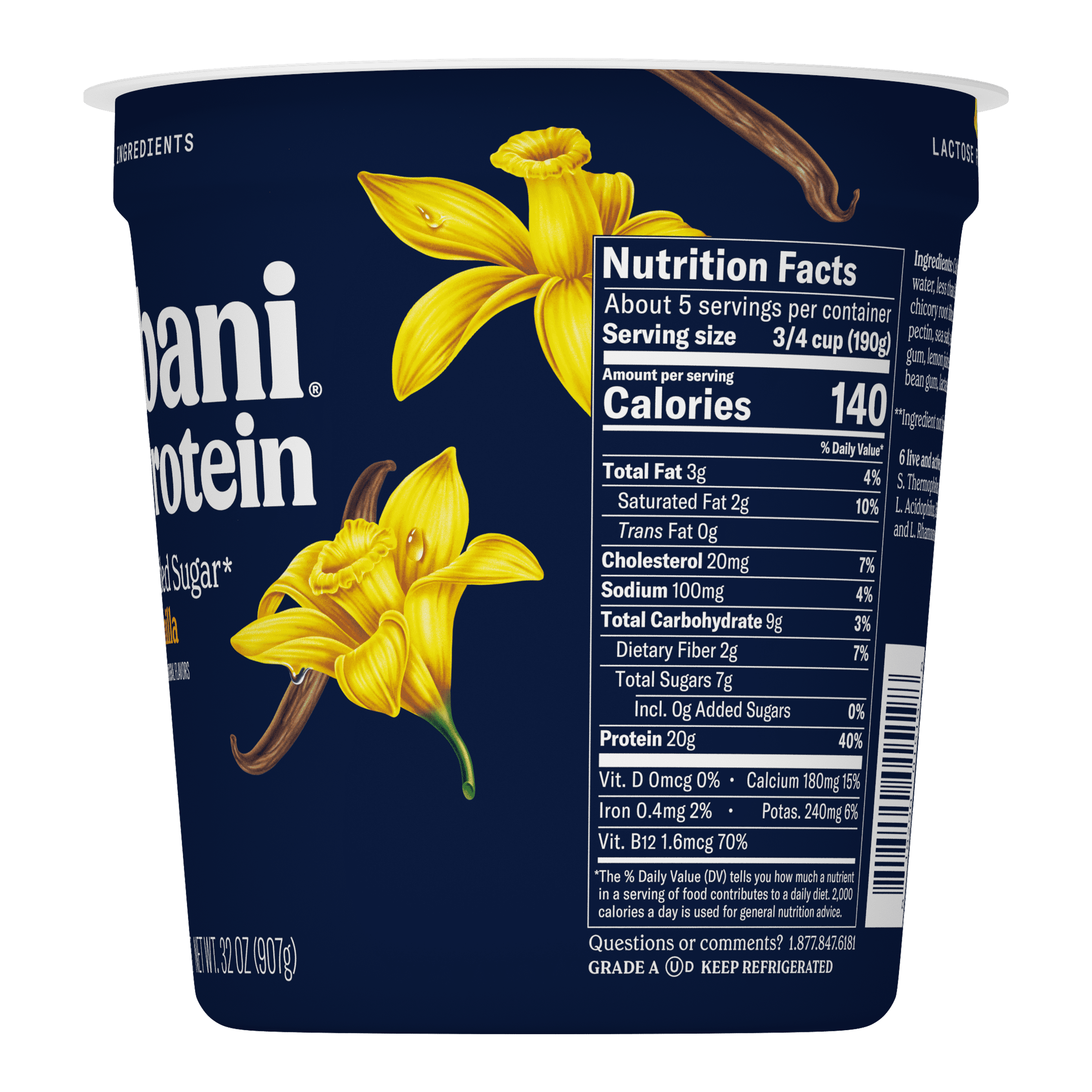 Chobani 20G Protein Low-Fat Greek Yogurt Vanilla 32oz Tub