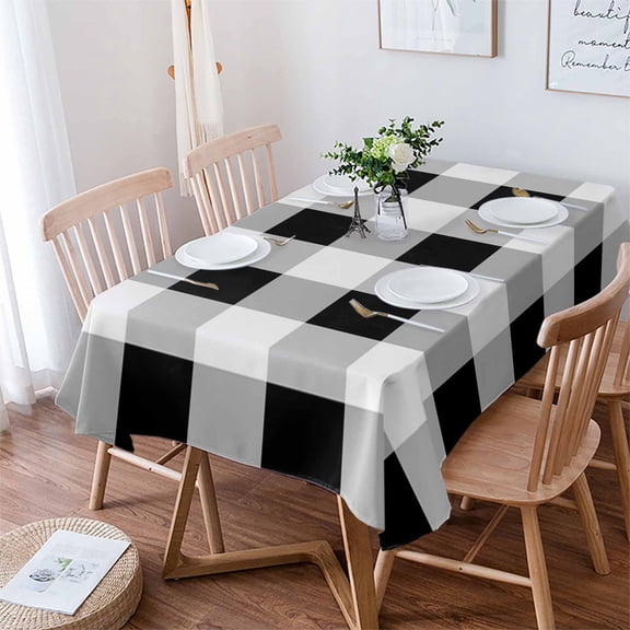 Black White Plaid Tablecloth Rectangle Table Cloth 60x84 , Waterproof Tablecloth Outdoor Table Cloth, Spring Farmhouse Buffalo Checkered Washable Table Cover for Kitchen Dining Party
