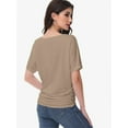 thumbnail image 4 of Women's Dolman Top Boat Neck Short Sleeve Solid Tees Casual T Shirt with Side Shirring Detail, 4 of 6