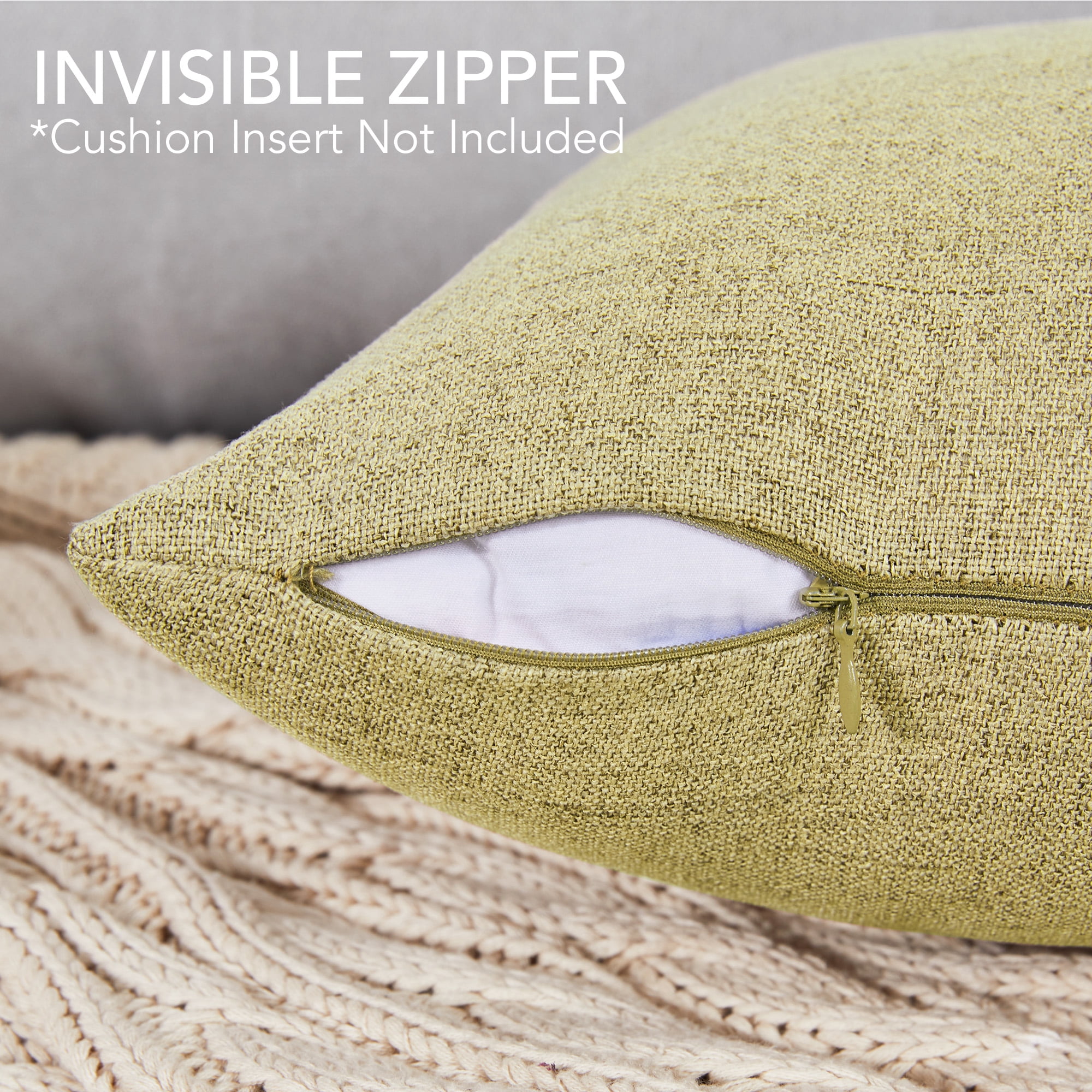 (4 pack) Deconovo Faux Linen Cushion Covers Decorative Pillow Case Covers with Invisible Zipper for Couch 12 x 20 inch Flax Yellow Set of 4 No Pillow Insert