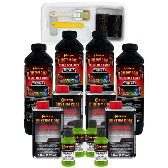 Custom Coat Lime Green 1 Gallon Urethane Roll-On, Brush-On or Spray-On Truck Bed Liner Kit with Roller and Brush Applicator Kit