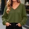 thumbnail image 3 of DISKEBUISS Women's Waffle Knit Cropped Sweater Long Lantern Sleeve V Neck Loose Fit Pullover Tops for Fall Casual, 3 of 8