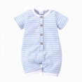 thumbnail image 4 of Baby Onesies Boy Baby Boy Stripe Romper Waffle Knit Short Sleeve Lapel Button Down Jumpsuit Bodysuit Newborn Summer Outfits, 4 of 4