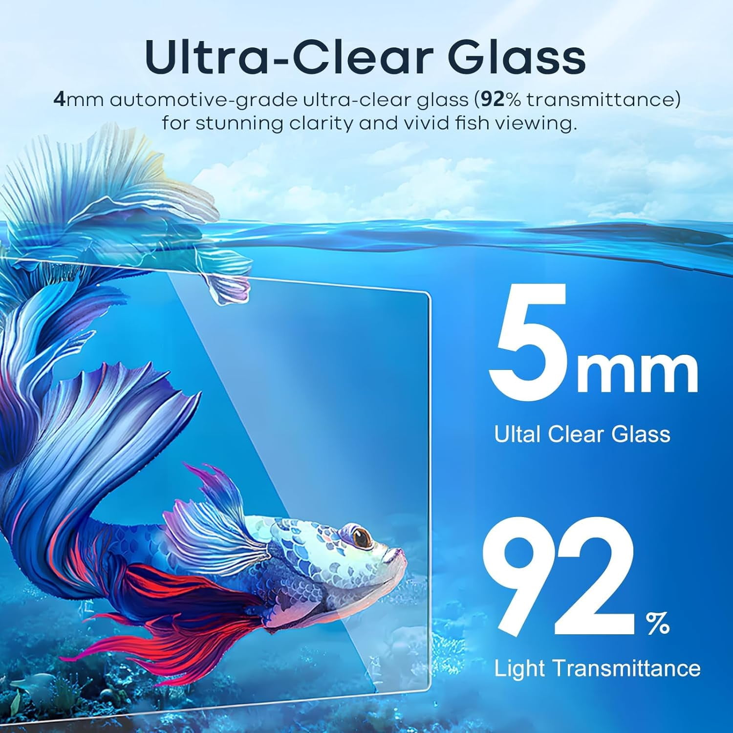 Desktop Small Aquarium Set Glass Fish Tank 1.25 Gallon, with Water Pump Filter Bright LED Light Gravel Cleaning Tool, Starter Kit Small Space Easy Setup Space-Saving Design Betta Shrimp