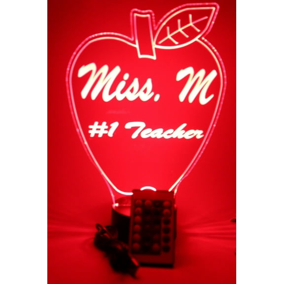 Apple Light Up Lamp LED Personalized #1 Teacher Apple Desk Light Lamp and Name Engraved Table Lamp, Our Newest Feature - It's Wow, with Remote, 16 Color Options, Dimmer, Free Engraved, Great Gift