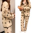 thumbnail image 3 of Conjunto de pijama de manga larga para mujer, ropa de dormir de dos piezas con botones y estampado de dibujos animados bonitos para cachorro en casa de primavera L, 3 of 8