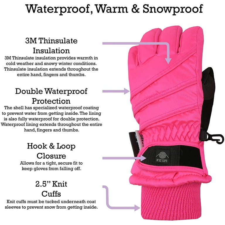 N'Ice Caps Kids Winter Thinsulate Waterproof Insulated Ski Snow Gloves |  Boys Girls Children Pink