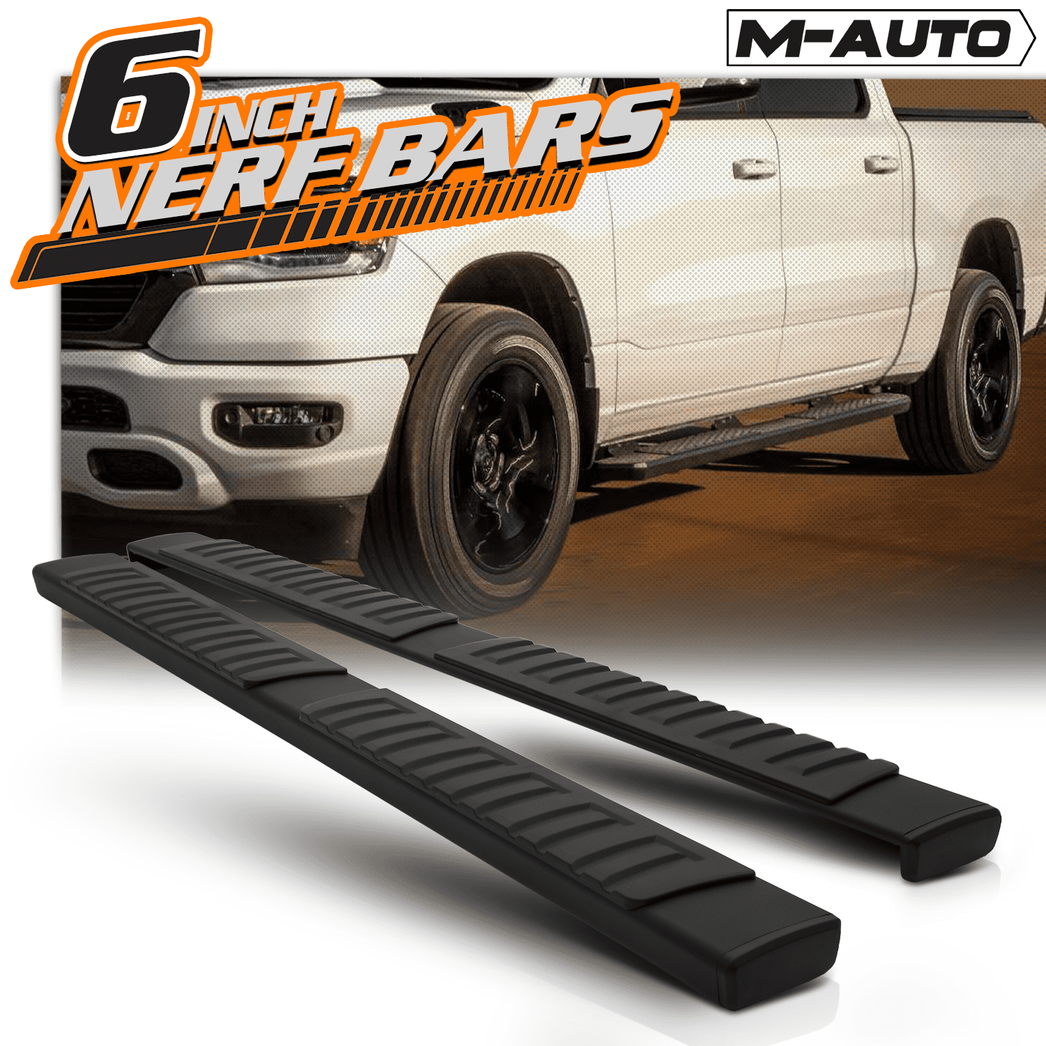 Nerf Bar Dodge Ram Ram 1500 3500 Classic CC88Z5用のステップナーフバーマウントキット Step Nerf Bar Mount Kit For Dodge Ram Ram 1500 2500 3500 For 2019-2023 Dodge Ram 1500 Crew Cab 6\" Side Step Running Board Nerf Bar  BLK H