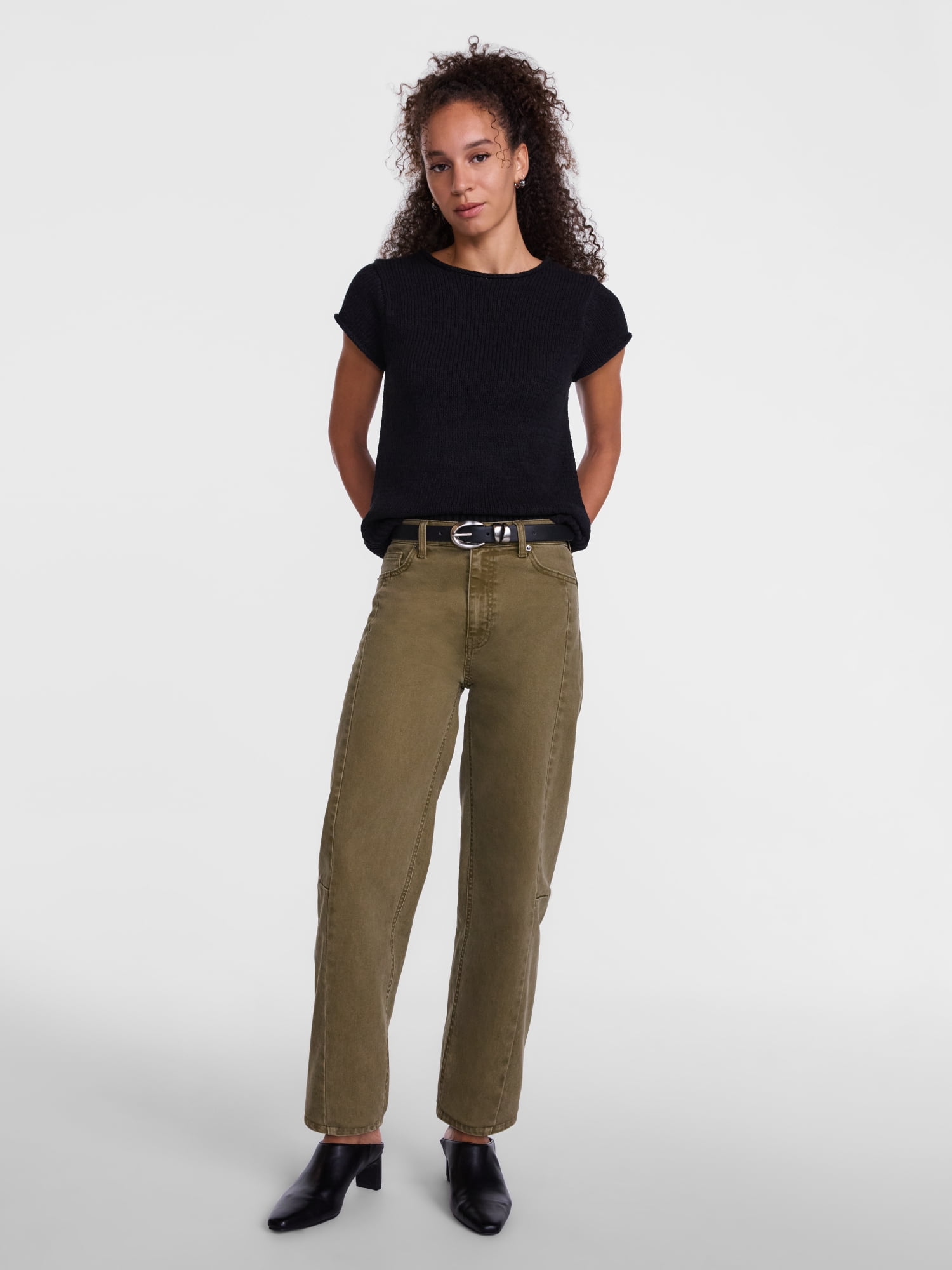Scenario Women's and Women's Plus Pullover Rollneck Lightweight Sweater with Short Sleeves, Sizes XS-4X