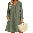 thumbnail image 2 of TEAJOPSUU Women's Midi Dresses Cotton Blend Loose Fit V Neck Button Placket Long Sleeve Dresses with Pockets Casual Solid Color Dresses Olive Green, 2 of 7