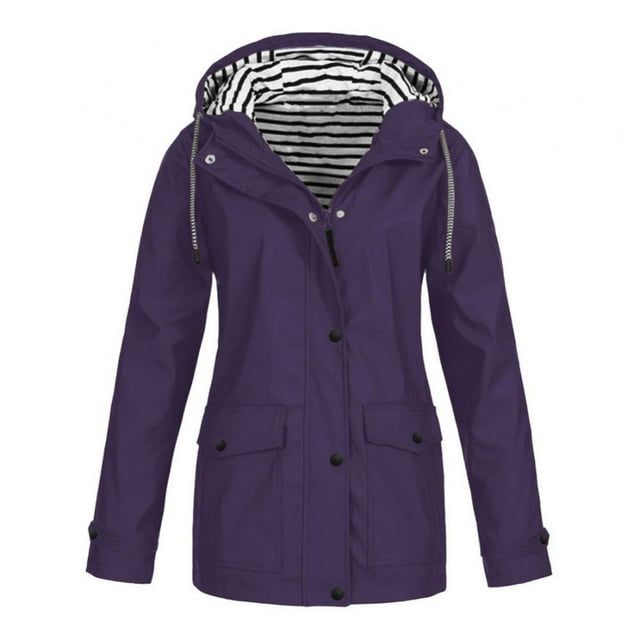 Veste à Doublure Rayée pour Femmes, Extérieur, Cordon de Serrage, Randonnée, Imperméable, Manteau d'Hiver Chaud à Capuche, Manteau de Sport