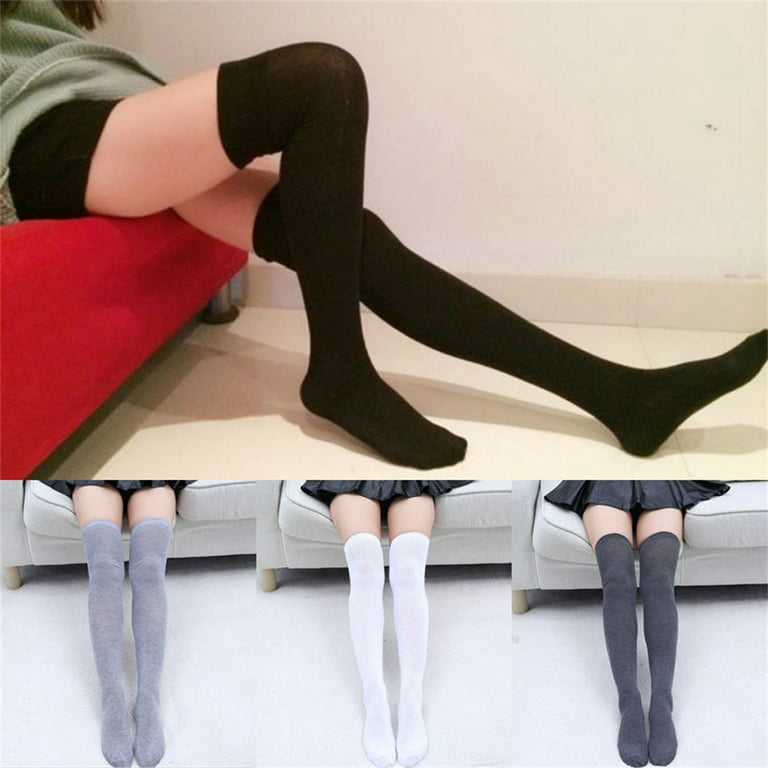 Fashion Women Cotton Blend Over The Knee Long Socks Solid Thigh High  Stocking Socks - Black 